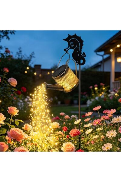 Generic Seahorse Solar Watering Can Hanging Lantern, Outdoor Metal Solar Gard...