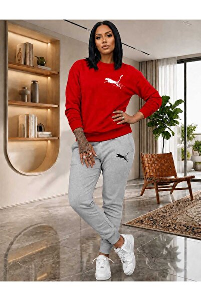 CLOTHES33 Zero Collar Sweat Suit 2-Piece Combination Winter Panther Printed W...