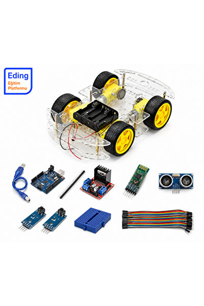 EDİNG EĞİTİM PLATFORMU Arduino Uno 4WD Akıllı Robot Araba Kiti DIY | Bluetoot...