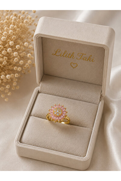 Lilith Takı 🌸   Pink Stone Flower Stress Ring – Stylish and Showy Women's Ri...