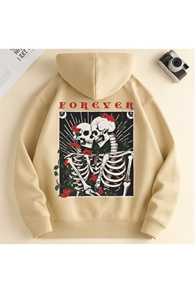 JANTIL MODA Unisex Oversize 3 Thread Raster Black "Forever Skull Couple and R...
