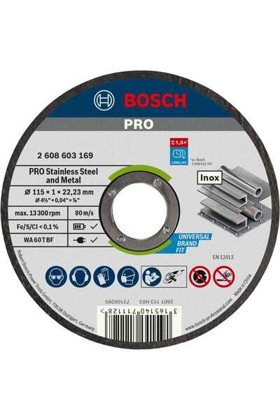 OEM Stainless steel cutting disc, Bosch Professional PRO WA 60 T BF, 115 x 22...
