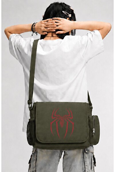 Fuddy Moda Unisex Spider Printed Messenger Bag with Text