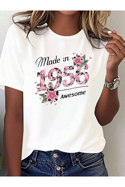 25W Oversized T‑Shirt 1956 Manufactured Flower Year Women's Comfortable T-Shirt