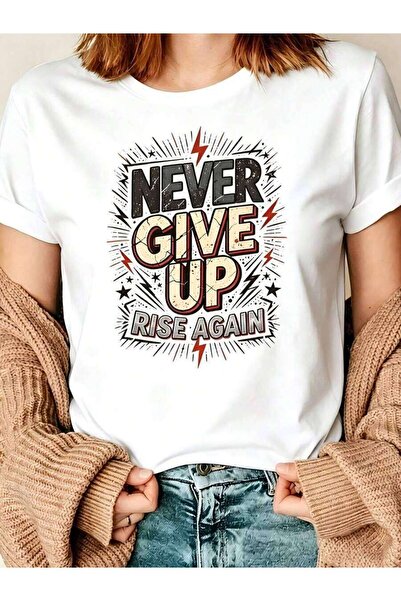 k222 Retro Motivational Quote Women's T-Shirt Give Up Rise Again Graphic Tee ...