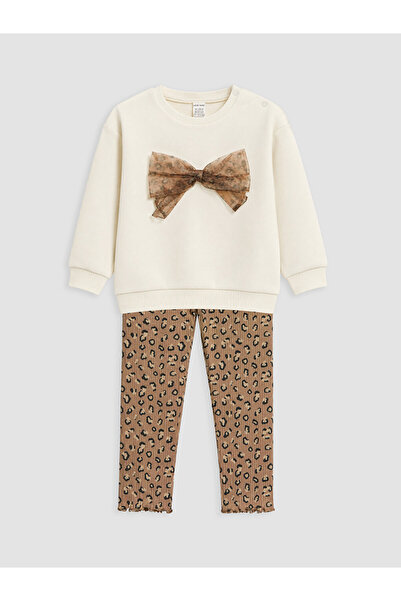 LC Waikiki Bow Detailed Leopard Print Baby Girls' Set