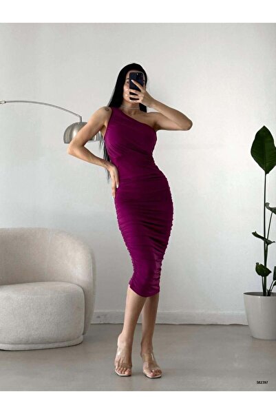 Modafeminen One-Shoulder Draped Sandy Midi Dress 582397 Light Purple