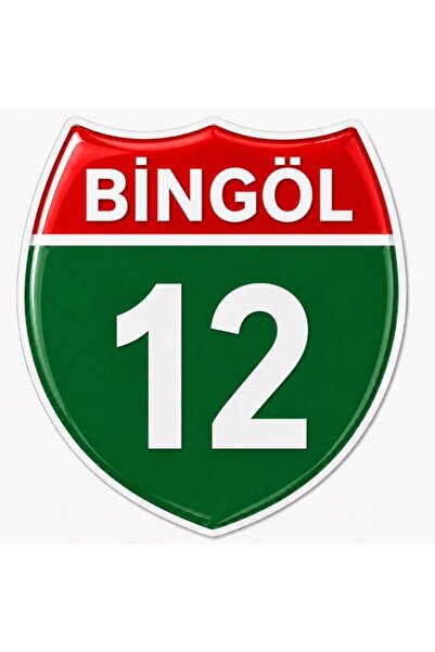 Redline Grafik Redlinegrafik Bingöl 12Plaka Kodlu 3D Kabartmalı Araç 1 Adet Sticker Etiket yeşil beyaz Renk