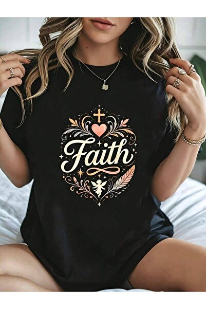 kai22 Casual Religious Women's T-Shirt Faith Cross Angel Design Summer Daily ...
