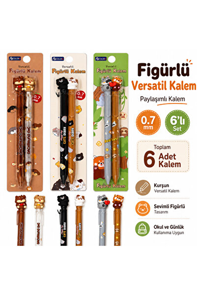 FLY COLOR Eşli Figürlü Versatil Uçlu Mekanik Kalem Seti 0.7mm