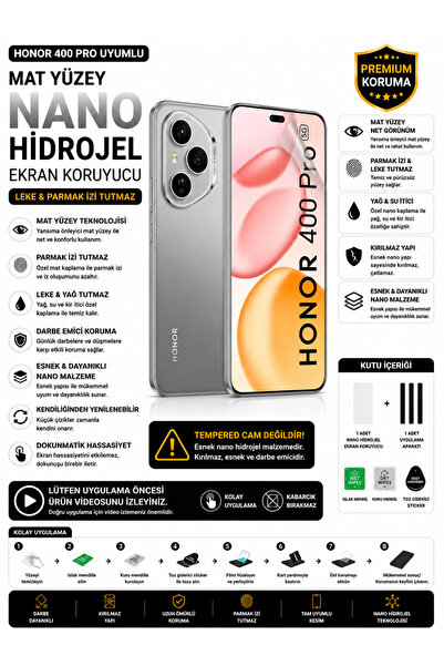 Astakos Honor 400 Pro Uyumlu Mat Nano Hidrojel Ekran Koruyucu Leke ve Parmak ...