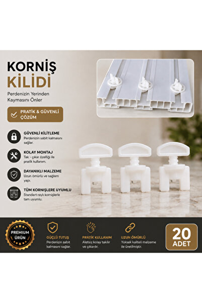 Tül Perde Korniş Stoperi Perde Sonu Final 20 Ad. - Sıkıştırmalı Perde Sonu Kilidi Aparatı - Plastik Perde Sonu Finali - Perde Kilidi