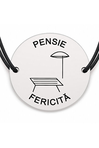 Simoshop Brățară argint 925 cu bănuț gravat șezlong cu umbrelă, șnur negru re...