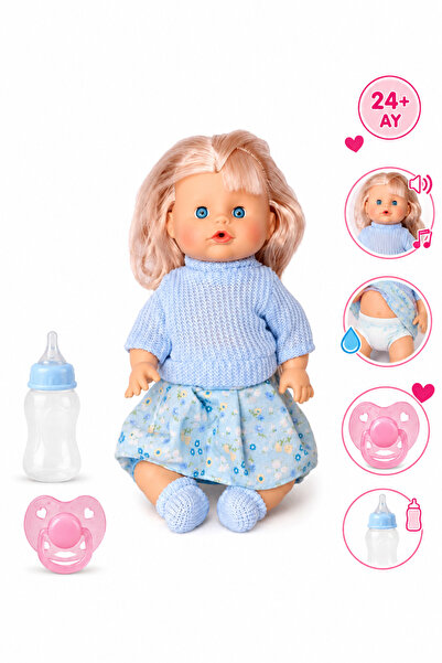 craftivio Boncuk Bebek Sesli ve Altını Islatan Oyuncak Bebek Seti - Biberonlu...