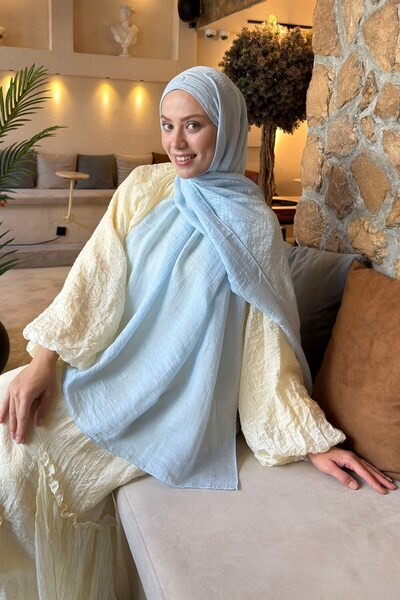 lamelif Line Gg Pattern Aura Cotton Jacquard Shawl Baby Blue