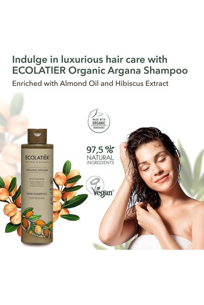ECOLATIER Deep Reviving Hair Shampoo with Organic Argan Oil, 250ml – Nourishing, Repairing & Moisturizing, Vegan & Sulfate-Free