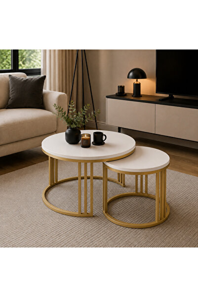 EVDERA MOBİLYA BEST GOLD METAL İKİLİ ORTA SEHPA