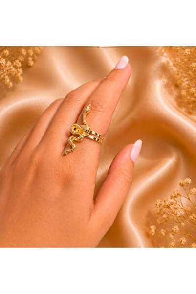 MARE BUTİK Gold Snake Figured Design Ring
