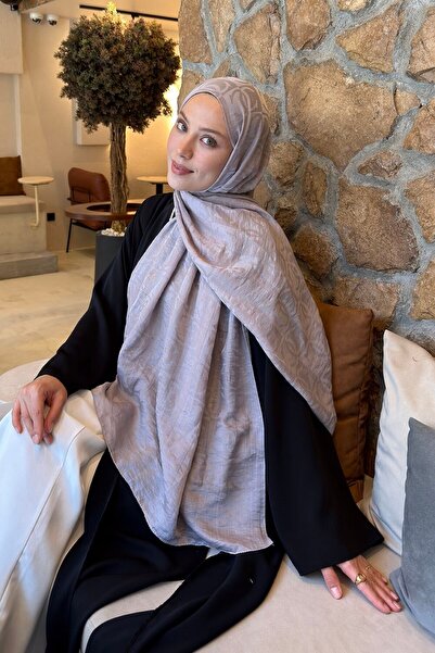 lamelif Cc Desen Aura Cotton Jacquard Shawl in Mink Color