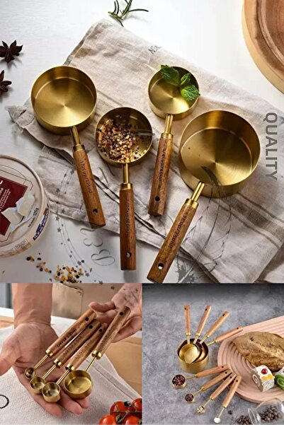 Northern Star 4Pcs Gold Stainless Steel Wooden Handle Measuring Spoon Set Mea...