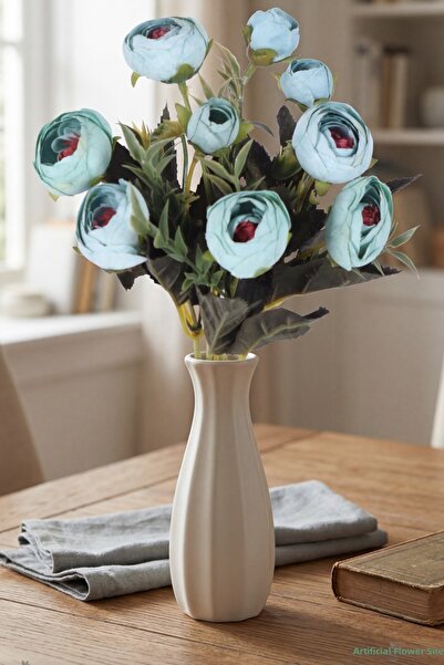 Yapay Çiçek Sitesi Artificial Pastel Peony Rose Bouquet 31cm Turquoise
