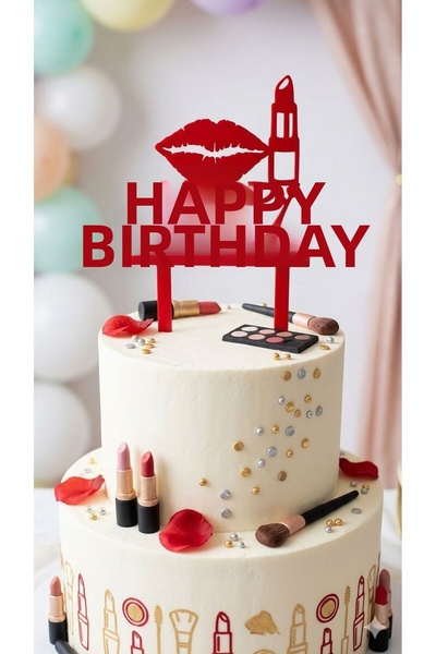 DigiArtisan3D Makeup Themed Happy Birthday Cake Decoration - Decorative Birth...