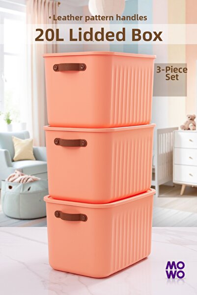 MOWO 3 Pieces Bigbox with Handles 20 Lt Salmon Color Closet Organizer Storage...