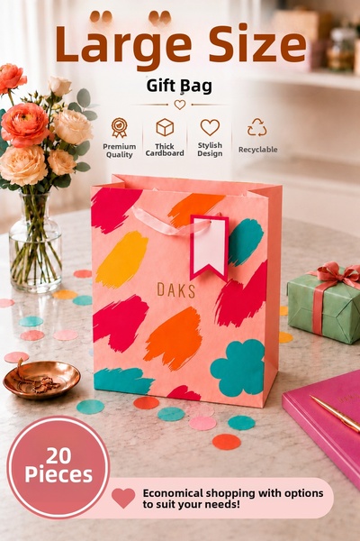 Daks 20 Pcs (26 X 32 X 14 cm) - Pastel Pink Colorful Brush Patterned Large Si...