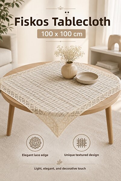 Morlay غطاء طاولة دانتيلي فيسكوس 100x100 سم - غطاء طاولة مربع أنيق بملمس خاص،...