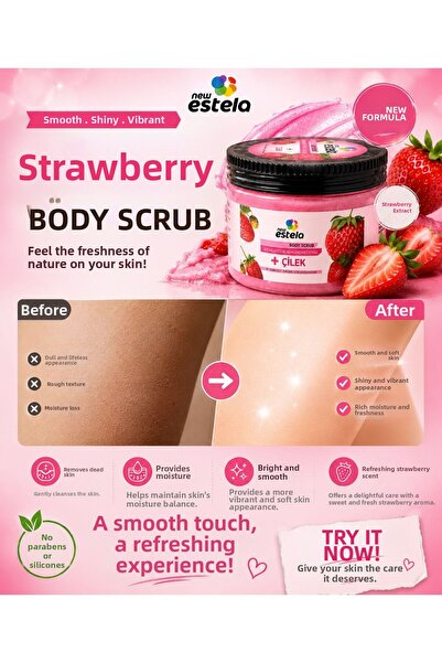 Estela Strawberry Extract Moisture Bomb, Instant Anti-Drying Hand and Body Peeling 500 Gr