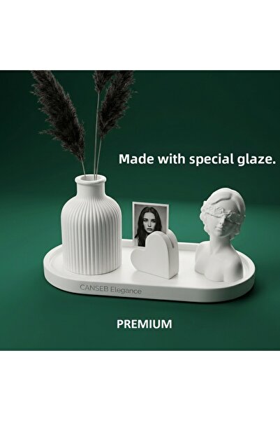 CANSEB Elegance Quad Photo Holder, Pampas Vase & Girl Decorative Object Set w...