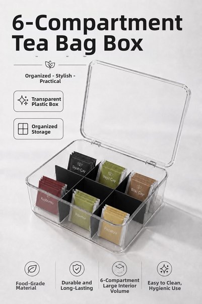 WOODCAP 6 Compartment Bag Herbal Tea Storage Box Organizer