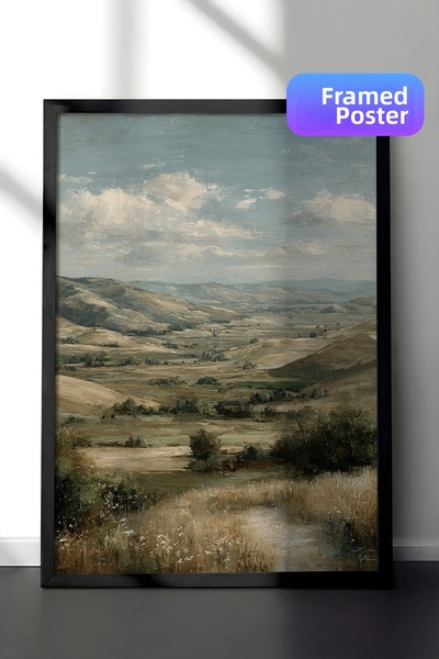 Zestia Pictură murală vintage, vedere panoramică la vale, înrămată în negru N...