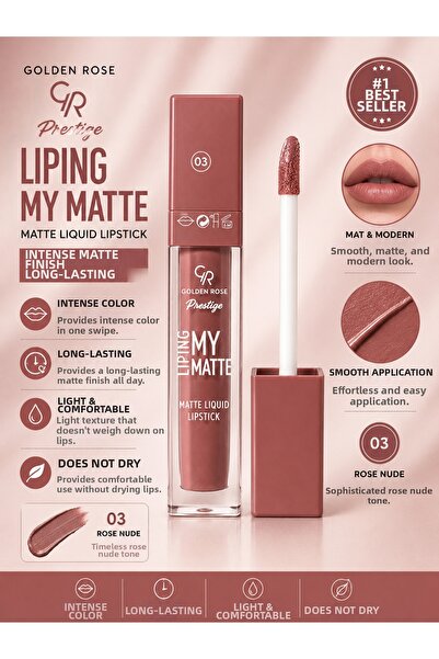 Golden Rose Liping My Matte Liquid Lipstick No: 03 - Waterproof Ultra Matte L...