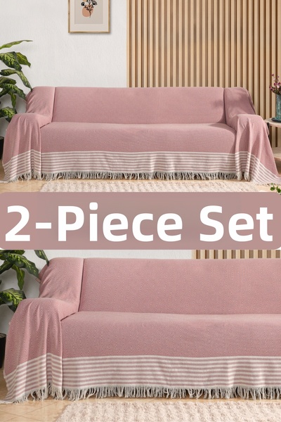 Miracolo Home Cotton Armrest Cover 310 cm Sofa Bed Cover with Front Fringe An...