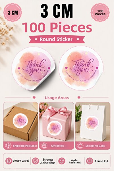 qoeuyl boutique Thank You Colorful Printed 3 cm Round 100 Pieces Sticker Pack...