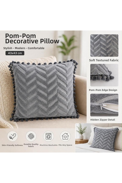 Loselya Husă de pernă decorativă modernă cu ciucuri - Textură moale, cu fermo...