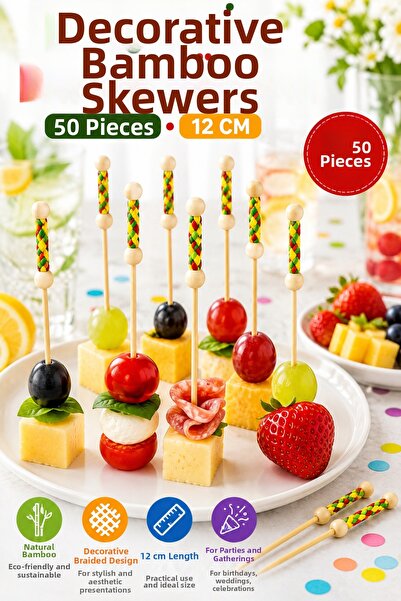 OpenCity 50 Pieces Decorative Braided Bamboo Toothpicks 12 cm Party Invitatio...