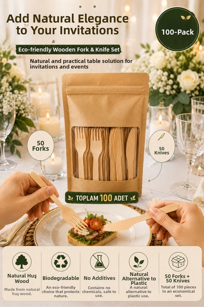 OpenCity 100-Piece Ecological Wooden Cutlery Set 16 cm Disposable Invitation ...