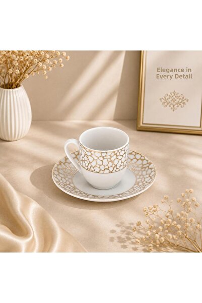 NOVVO Turkish Coffee Cup Set for 6 People – Gold Mosaic Pattern