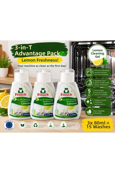 Frosch All-In-One Lemon Dishwasher Cleaning Gel 80 ml (5 Washes) X 3 Pieces