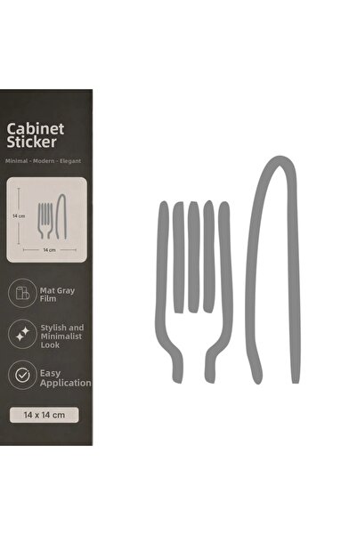 Reysa Tasarım Fork Knife Matte Gray Decorative Foil Sticker 14X14 cm