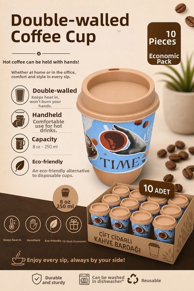 Akyüz Plastik ☕   Thermos Coffee Cup 10 Pcs - 8 Oz. Special Layered Thermal C...