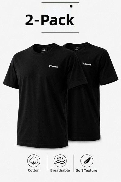 hummel Jullian Black Men's 2-Pack Cotton Crew Neck Casual T-Shirt