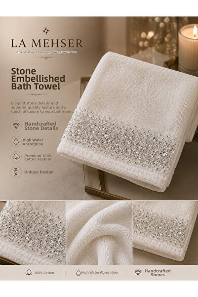 LA MEHSER Luxury Stone Embroidered 50X90 Hand & Head Towel