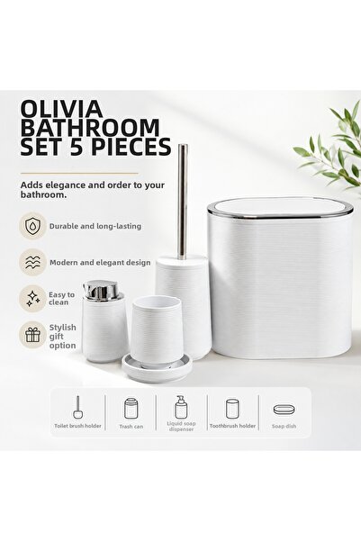 kasımoğulları concept Olivia Anthracite 5 Piece Bathroom Set – Modern Striped...