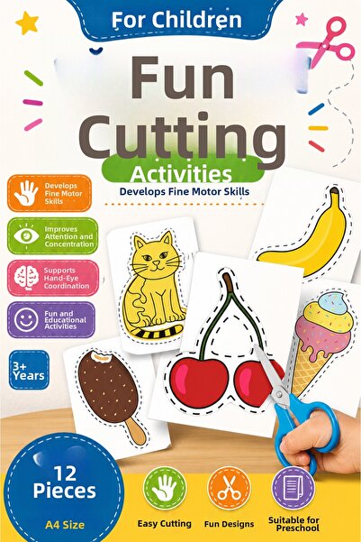 Organik Yolda Preschool Cutting Activities 12 Sheets A4 |   Scissor Usage Exe...