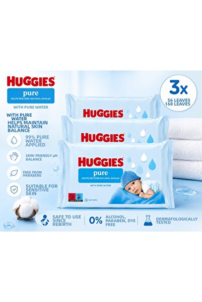 Huggies مناديل مبللة نقية للأطفال 56 منديلًا تحتوي على 99% ماء نقي للبشرة الح...