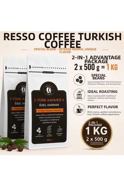 RESSO COFFEE Avantaj Special Harman Qualified Turkish Coffee 2 X 500 Gr 1 Kilo