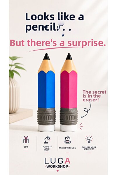 LUGA ATÖLYE Giant Pencil Case - 3D Printed Pen-Shaped Multi-Purpose Organizer